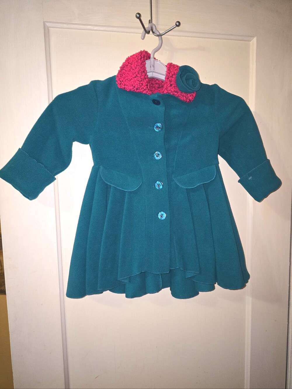 Mark & CO Girls Teal Coat with Pink Sherpa Collar Size 3T
